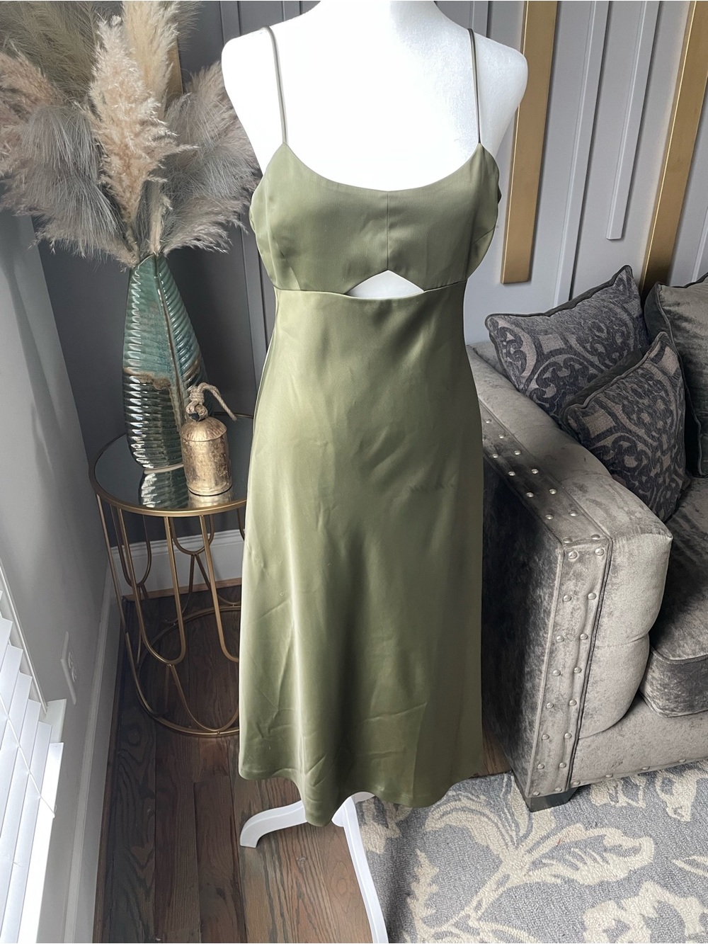 Banana Republic Olive Green Satin Midi Slip Dress